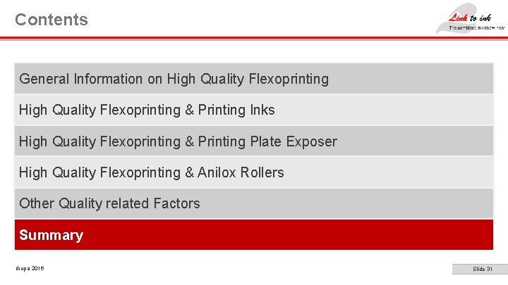 Contents General Information on High Quality Flexoprinting & Printing Inks High Quality Flexoprinting &