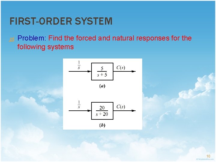 FIRST-ORDER SYSTEM Problem: Find the forced and natural responses for the following systems 10