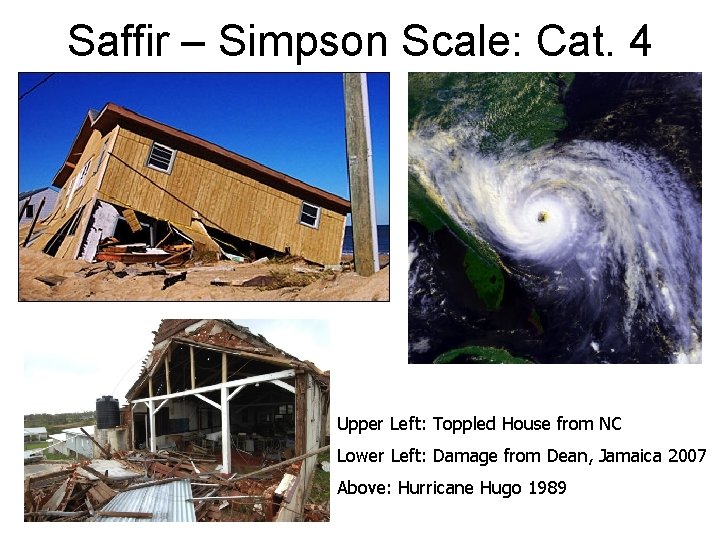 Saffir – Simpson Scale: Cat. 4 Upper Left: Toppled House from NC Lower Left: