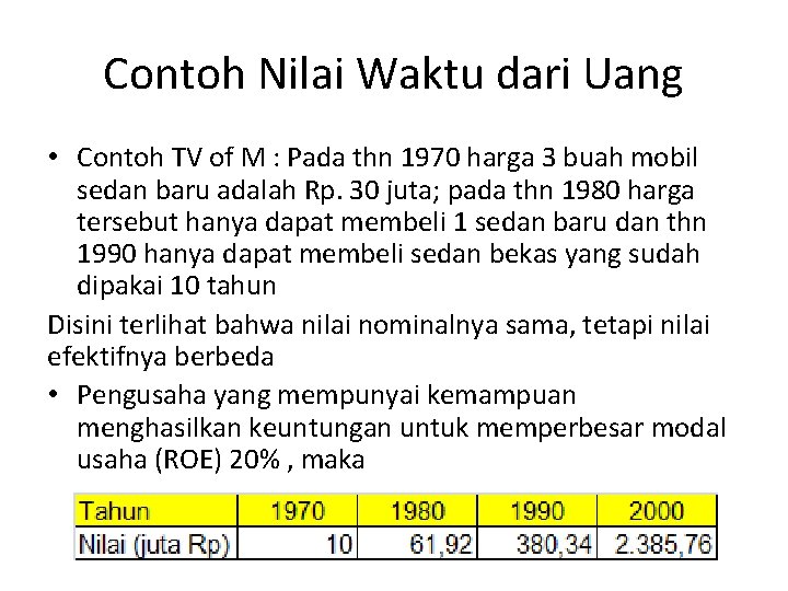 Contoh Nilai Waktu dari Uang • Contoh TV of M : Pada thn 1970