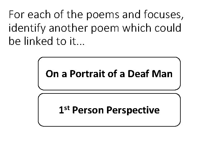 For each of the poems and focuses, identify another poem which could be linked