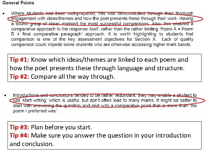 Tip #1: Know which ideas/themes are linked to each poem and how the poet