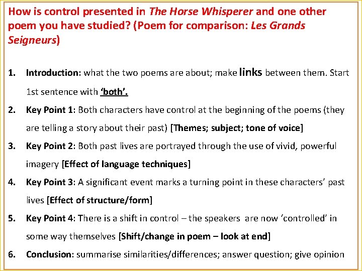 How is control presented in The Horse Whisperer and one other poem you have