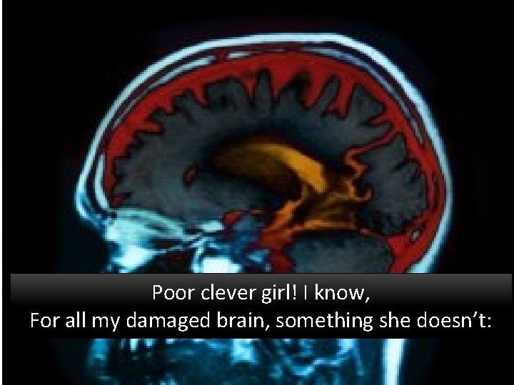 Poor clever girl! I know, For all my damaged brain, something she doesn’t: 