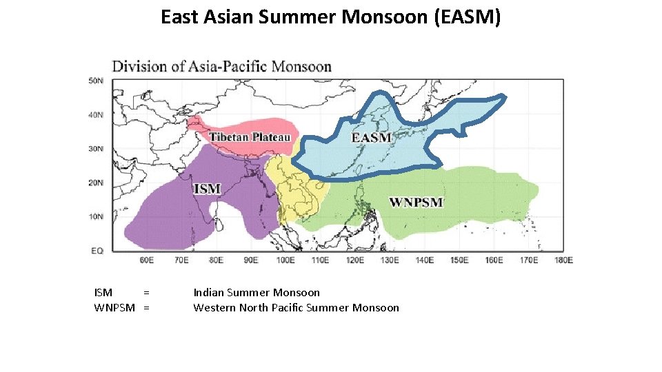 East Asian Summer Monsoon (EASM) ISM = WNPSM = Indian Summer Monsoon Western North East Asian Summer Monsoon (EASM) ISM = WNPSM = Indian Summer Monsoon Western North