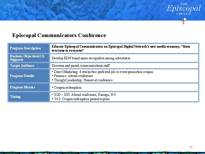 Episcopal Communicators Conference Program Description Educate Episcopal Communicators on Episcopal Digital Network’s new media