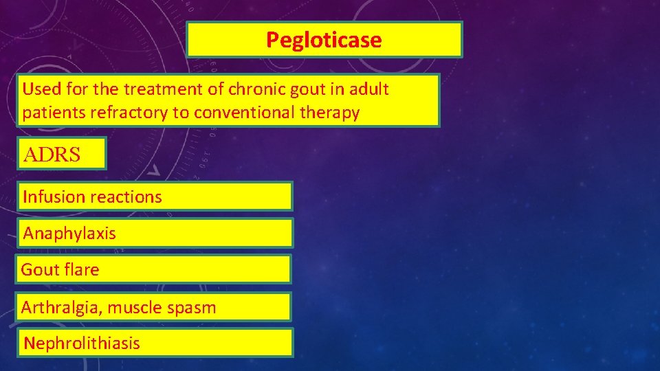 Pegloticase Used for the treatment of chronic gout in adult patients refractory to conventional