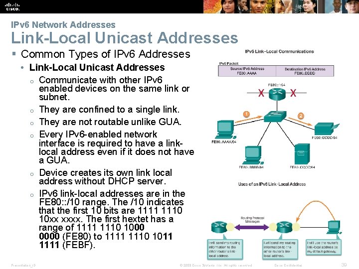 IPv 6 Network Addresses Link-Local Unicast Addresses § Common Types of IPv 6 Addresses