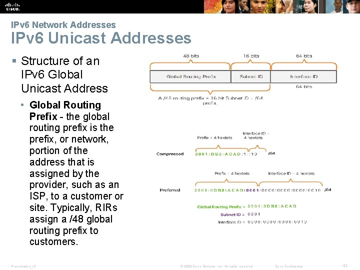 IPv 6 Network Addresses IPv 6 Unicast Addresses § Structure of an IPv 6