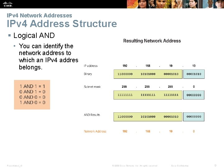 IPv 4 Network Addresses IPv 4 Address Structure § Logical AND • You can