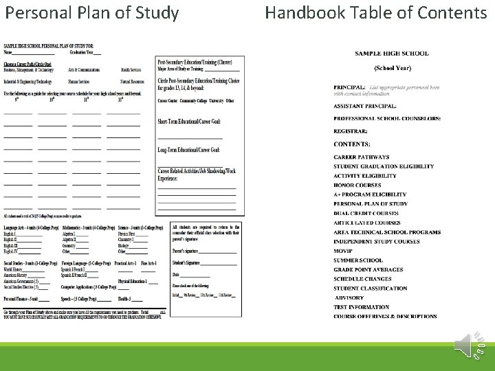 Personal Plan of Study Handbook Table of Contents 