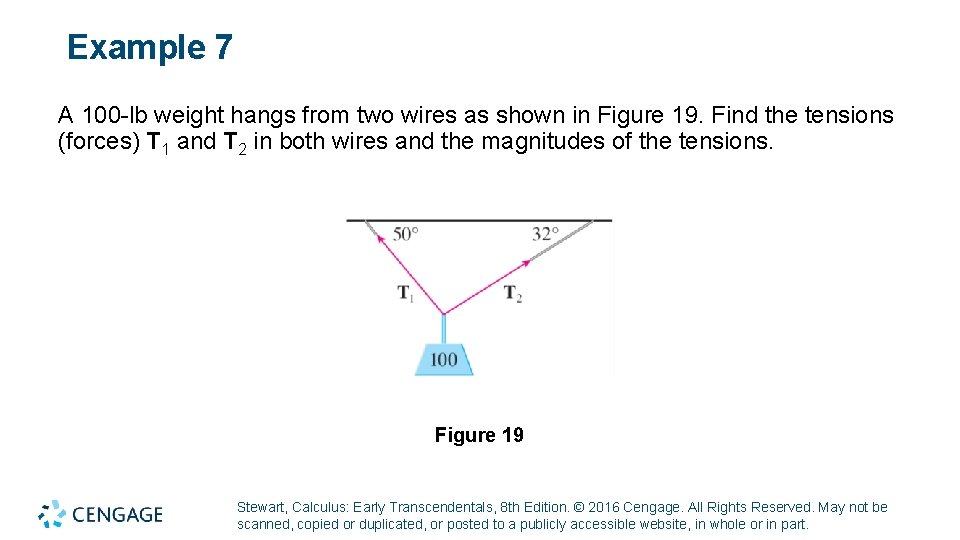 Example 7 A 100 -lb weight hangs from two wires as shown in Figure Example 7 A 100 -lb weight hangs from two wires as shown in Figure