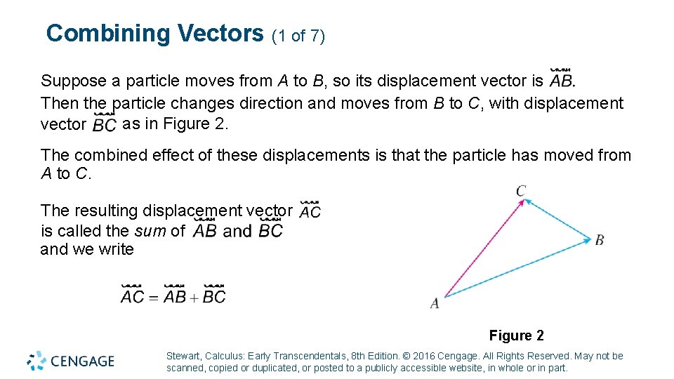 Combining Vectors (1 of 7) Suppose a particle moves from A to B, so