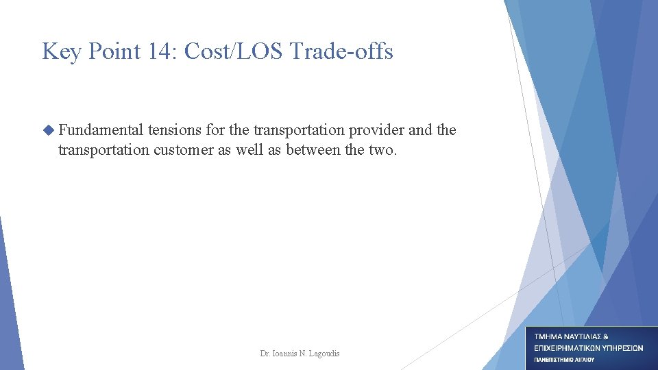Key Point 14: Cost/LOS Trade-offs Fundamental tensions for the transportation provider and the transportation Key Point 14: Cost/LOS Trade-offs Fundamental tensions for the transportation provider and the transportation