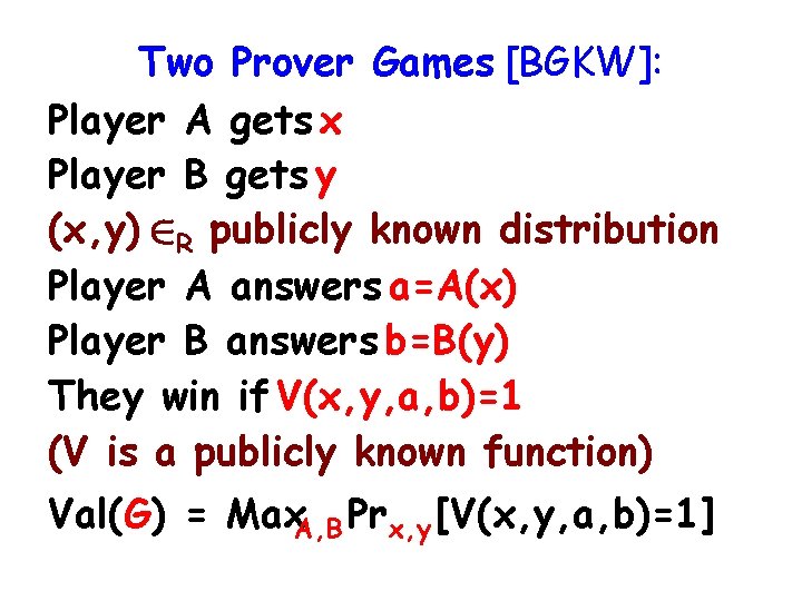 Parallel Repetition Of Two Prover Games Ran Raz