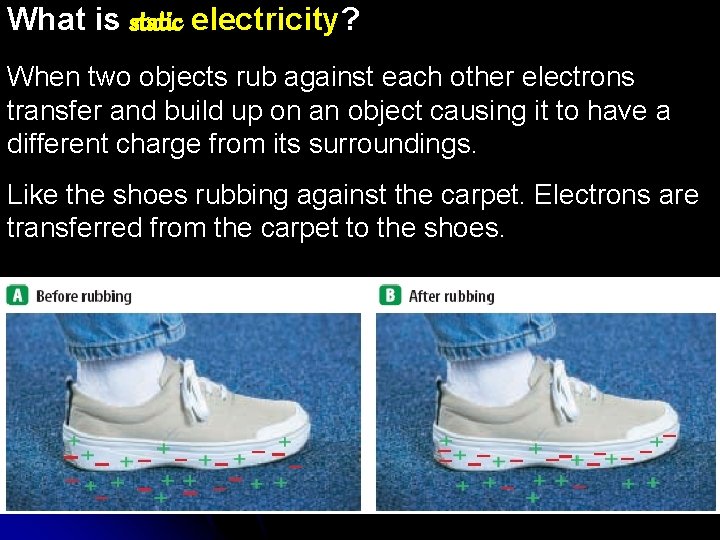 What is static electricity? When two objects rub against each other electrons transfer and