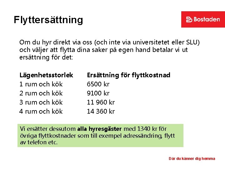 Flyttersättning Om du hyr direkt via oss (och inte via universitetet eller SLU) och