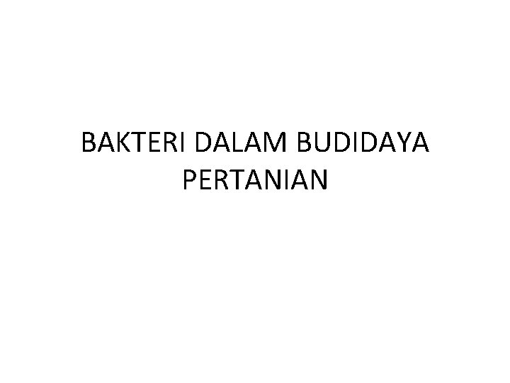 BAKTERI DALAM BUDIDAYA PERTANIAN 