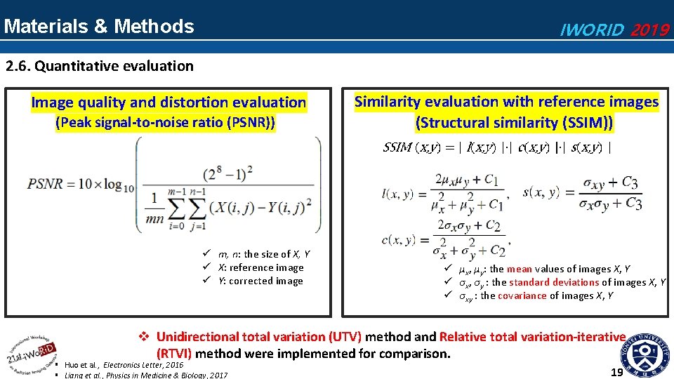 Materials & Methods IWORID 2019 2. 6. Quantitative evaluation Image quality and distortion evaluation