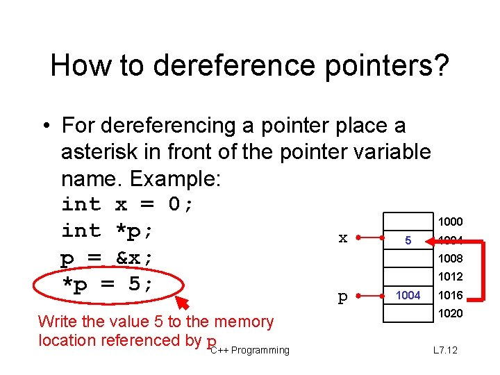 How to dereference pointers? • For dereferencing a pointer place a asterisk in front