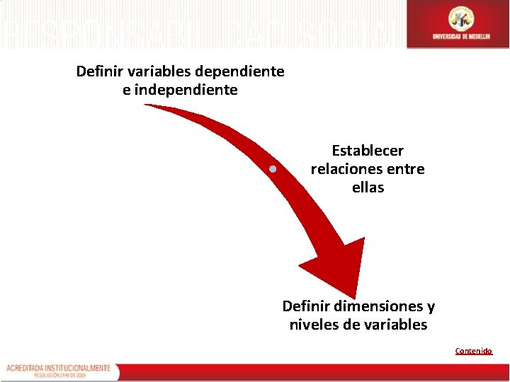 Definir variables dependiente e independiente Establecer relaciones entre ellas Definir dimensiones y niveles de