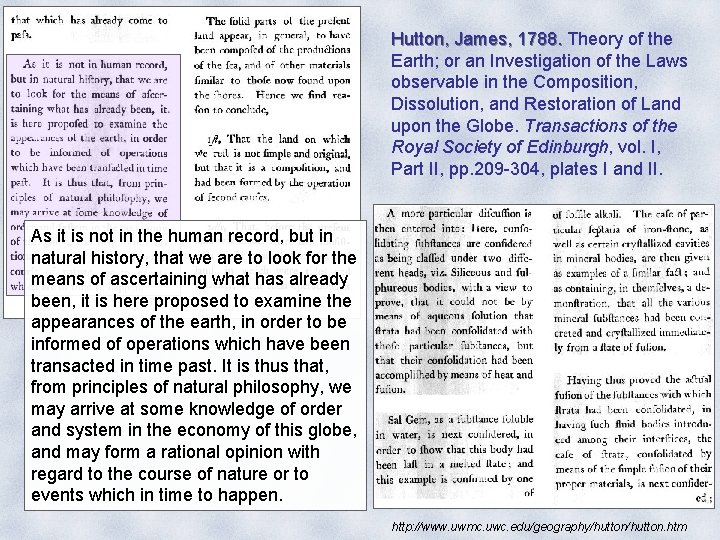 Hutton, James, 1788. Theory of the Earth; or an Investigation of the Laws observable