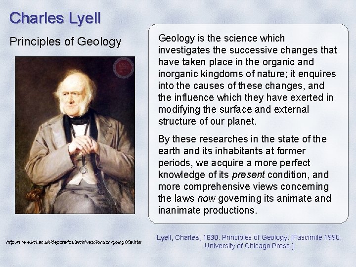 Charles Lyell Principles of Geology is the science which investigates the successive changes that