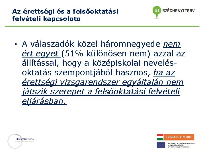 Az érettségi és a felsőoktatási felvételi kapcsolata • A válaszadók közel háromnegyede nem ért