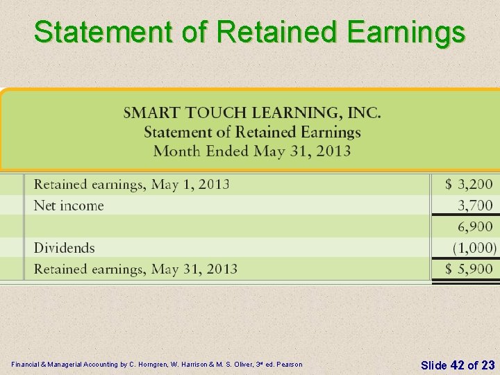 Statement of Retained Earnings Financial & Managerial Accounting by C. Horngren, W. Harrison &