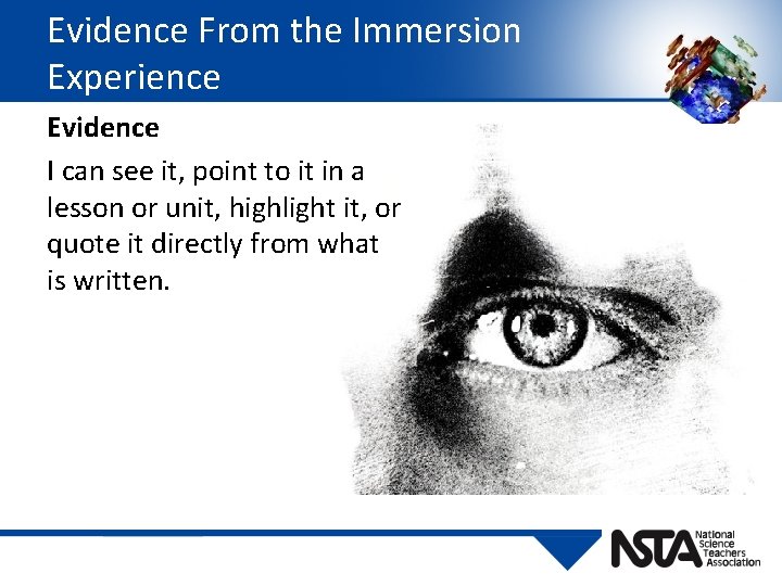 Evidence From the Immersion Experience Evidence I can see it, point to it in