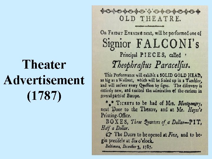 Theater Advertisement (1787) 