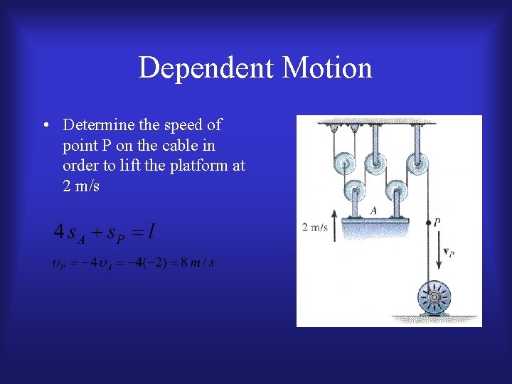 Dependent Motion • Determine the speed of point P on the cable in order