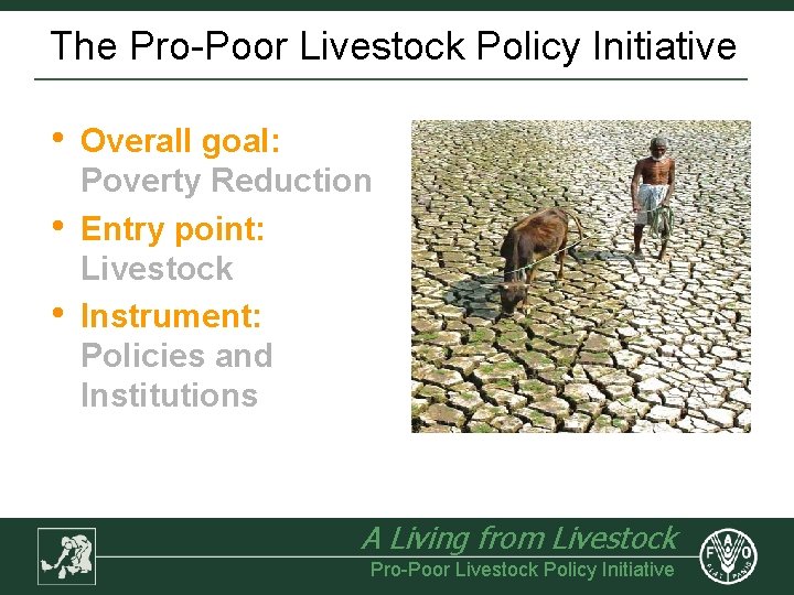 The Pro-Poor Livestock Policy Initiative • • • Overall goal: Poverty Reduction Entry point: