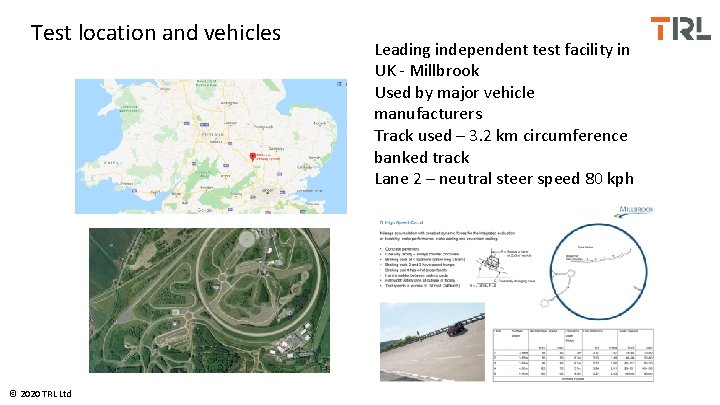 Test location and vehicles © 2020 TRL Ltd Leading independent test facility in UK