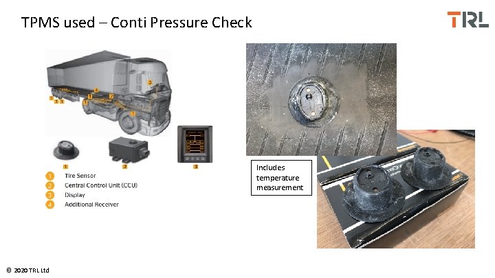 TPMS used – Conti Pressure Check Includes temperature measurement © 2020 TRL Ltd 
