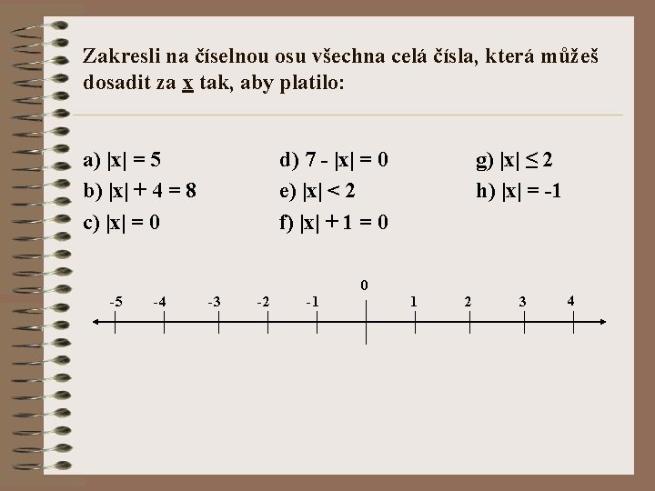 Zakresli na číselnou osu všechna celá čísla, která můžeš dosadit za x tak, aby