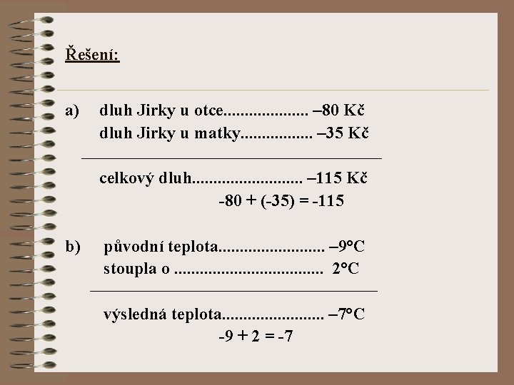 Řešení: a) dluh Jirky u otce. . . . . – 80 Kč dluh