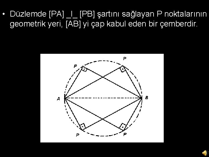  • Düzlemde [PA] _l_ [PB] şartını sağlayan P noktalarının geometrik yeri, [AB] yi