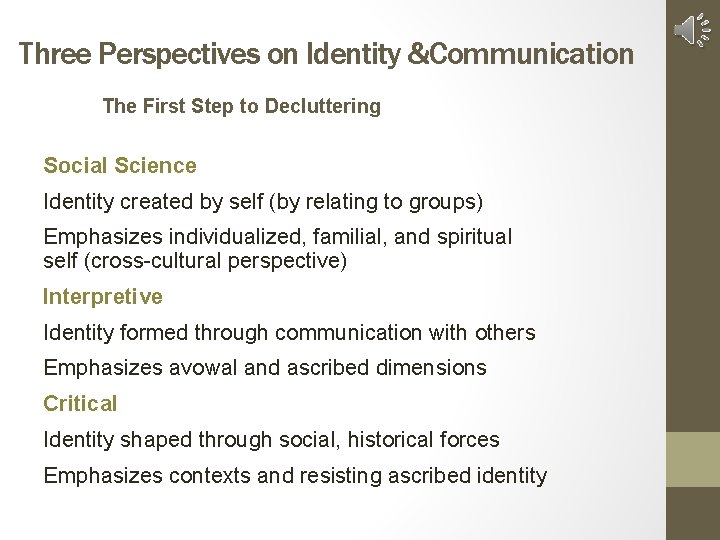 Three Perspectives on Identity &Communication The First Step to Decluttering Social Science Identity created