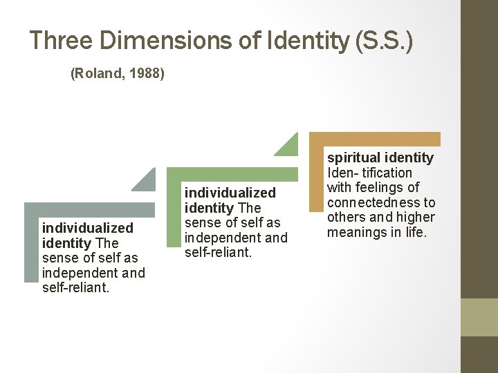 Three Dimensions of Identity (S. S. ) (Roland, 1988) individualized identity The sense of