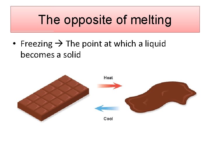 The opposite of melting • Freezing The point at which a liquid becomes a The opposite of melting • Freezing The point at which a liquid becomes a