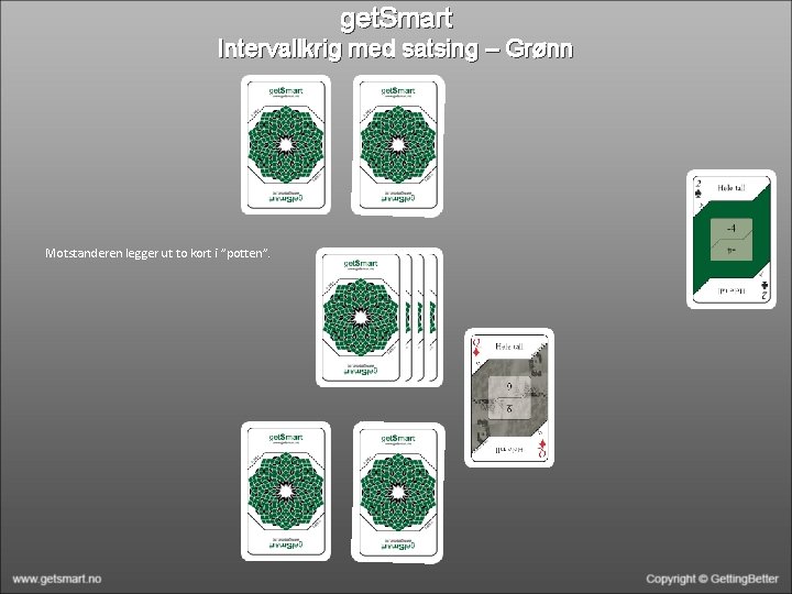 get. Smart Intervallkrig med satsing – Grønn Motstanderen legger ut to kort i ”potten”. get. Smart Intervallkrig med satsing – Grønn Motstanderen legger ut to kort i ”potten”.