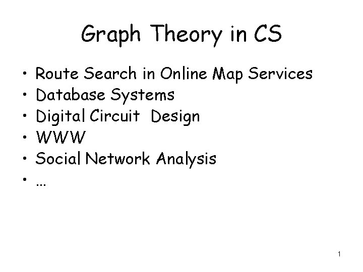 Graph Theory in CS • • • Route Search in Online Map Services Database Graph Theory in CS • • • Route Search in Online Map Services Database