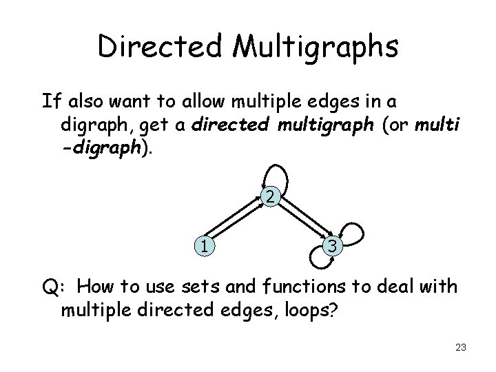 Directed Multigraphs If also want to allow multiple edges in a digraph, get a Directed Multigraphs If also want to allow multiple edges in a digraph, get a