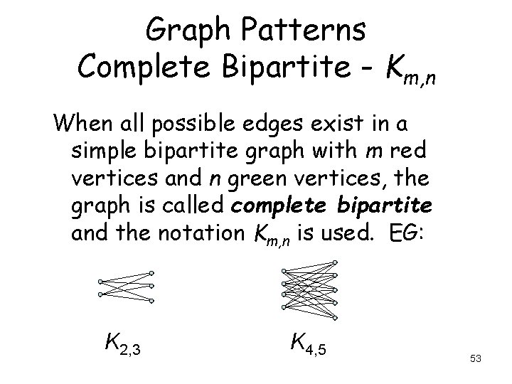 Graph Patterns Complete Bipartite - Km, n When all possible edges exist in a Graph Patterns Complete Bipartite - Km, n When all possible edges exist in a