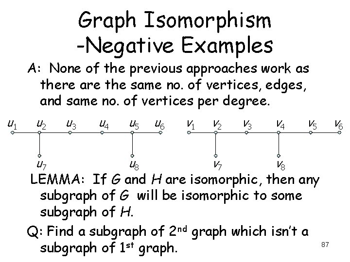 Graph Isomorphism -Negative Examples A: None of the previous approaches work as there are Graph Isomorphism -Negative Examples A: None of the previous approaches work as there are