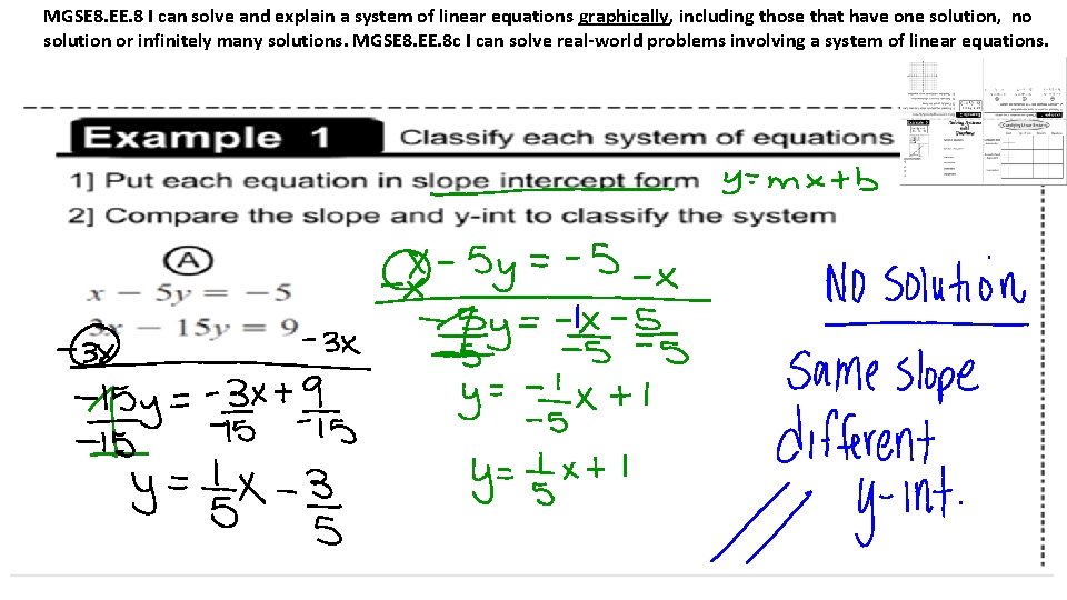 MGSE 8. EE. 8 I can solve and explain a system of linear equations