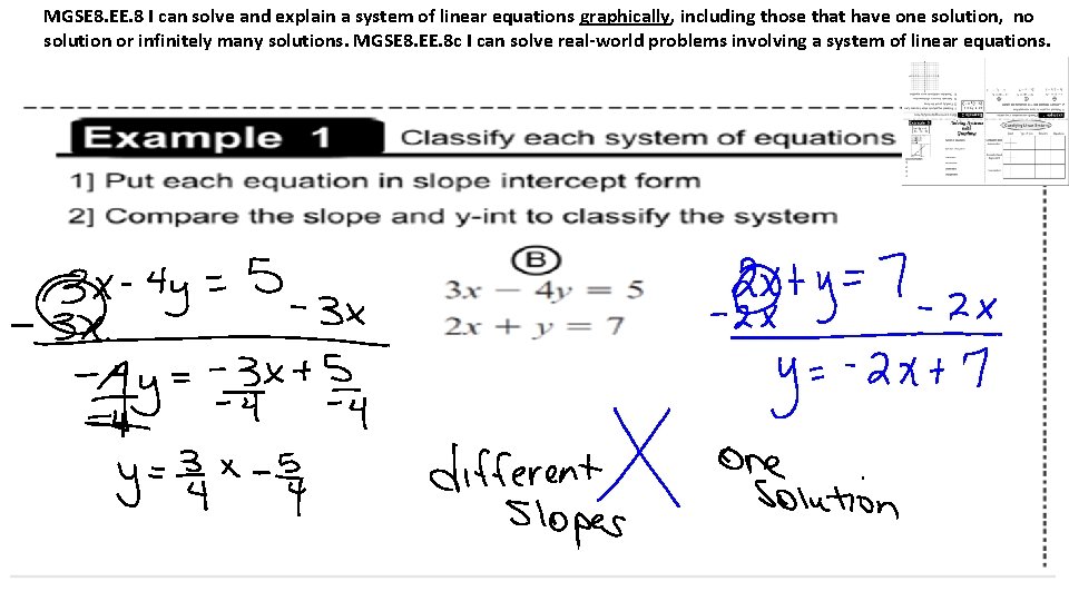 MGSE 8. EE. 8 I can solve and explain a system of linear equations