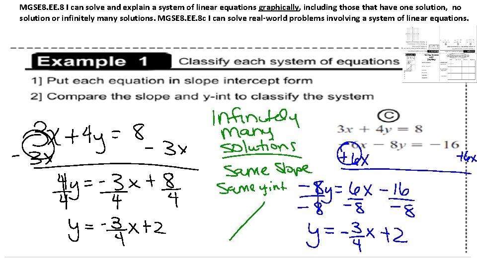 MGSE 8. EE. 8 I can solve and explain a system of linear equations