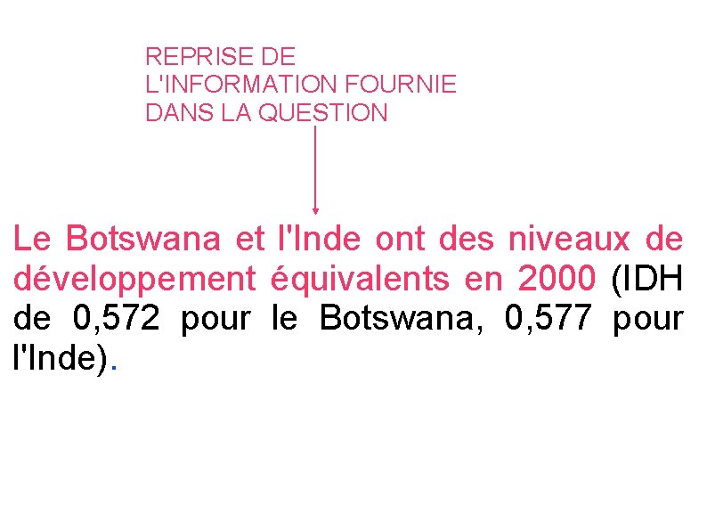 REPRISE DE L'INFORMATION FOURNIE DANS LA QUESTION Le Botswana et l'Inde ont des niveaux